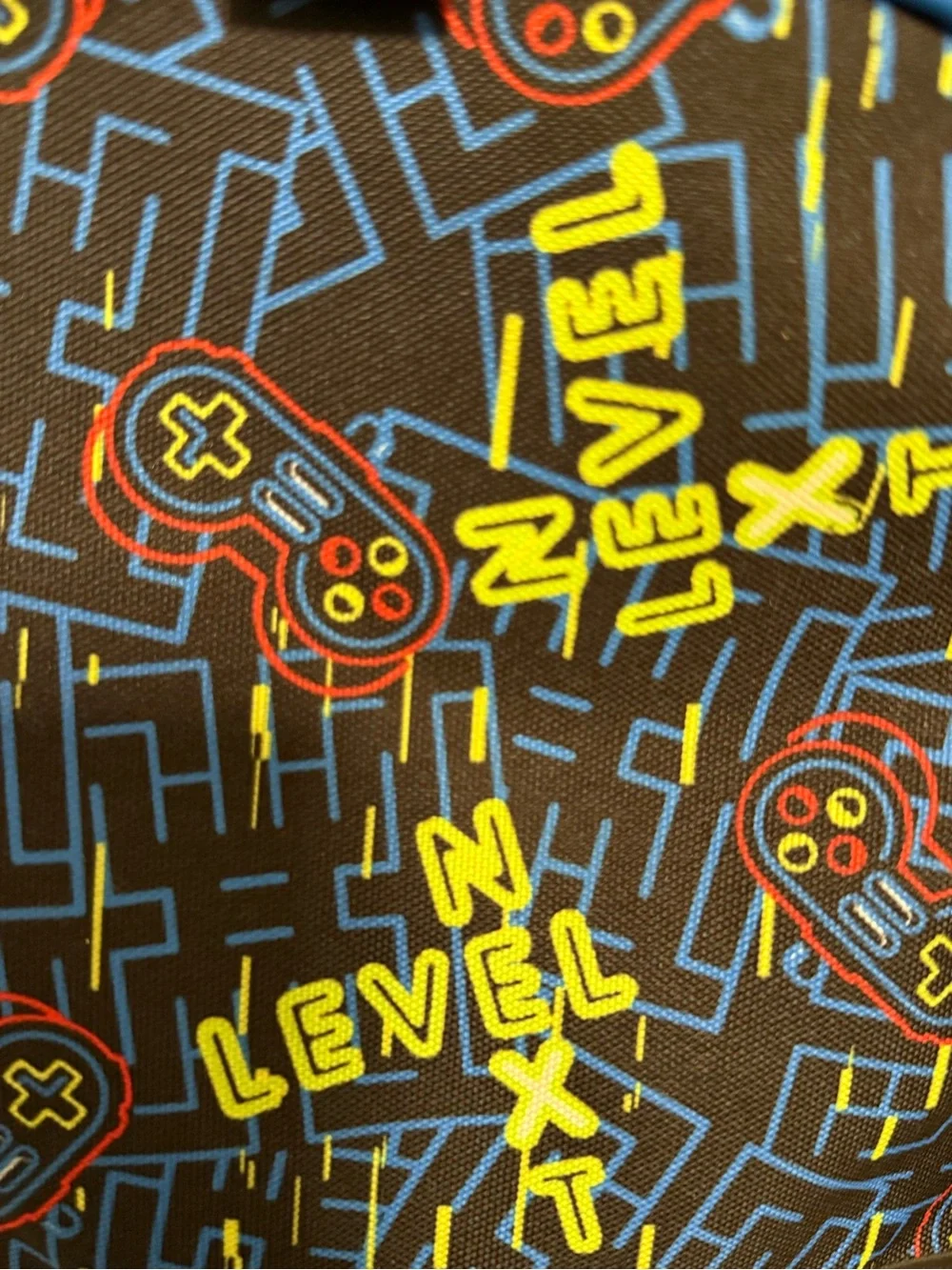 Gaming Print Backpack - Black/Blue with Neon Yellow Accents